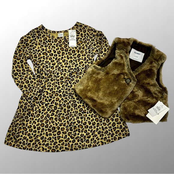 NWT, Old Navy Leopard Dress with Faux Fur Vest / Size: 18-24 Months - Picture 1 of 7